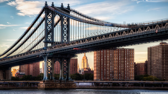 Bridge river sunset city tall free wallpaper for desktop - medium preview image