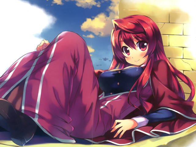 Woman laying ground brick wall free wallpaper for desktop - medium preview image