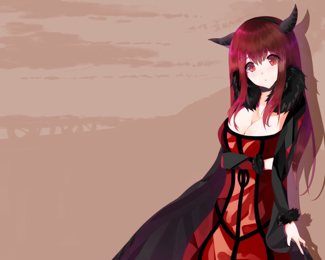 Woman red black dress horns free wallpaper for desktop - medium preview image