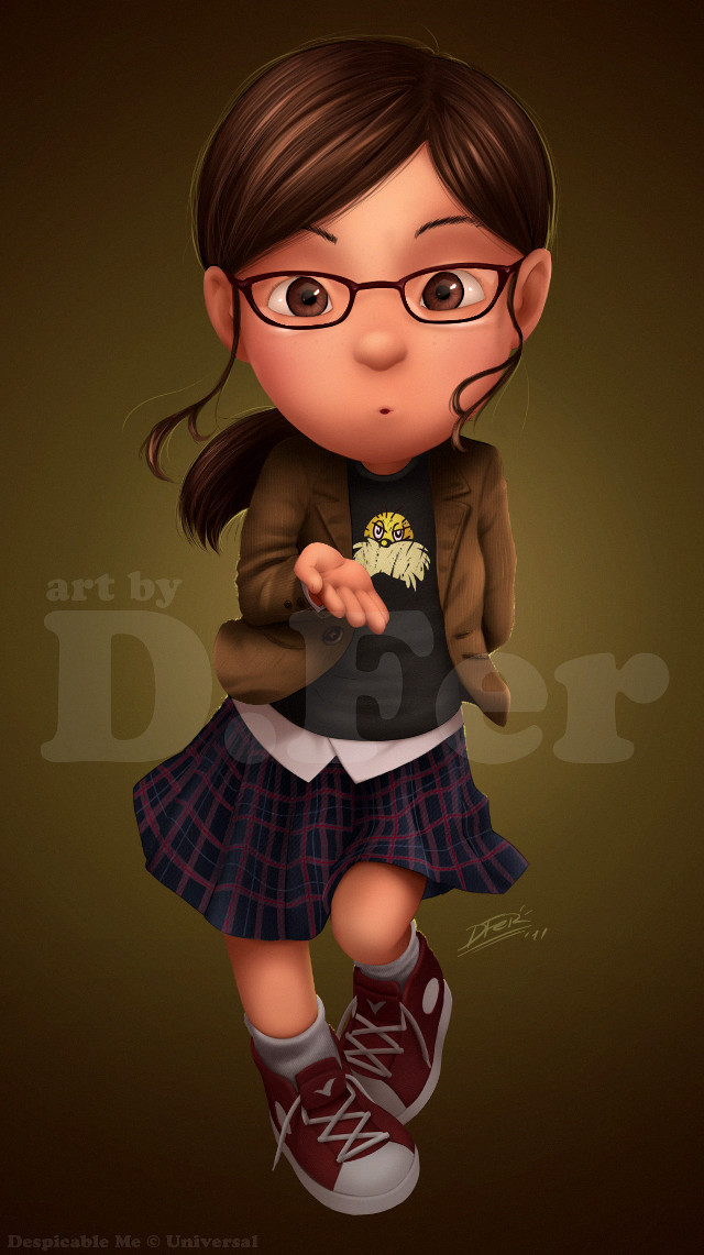 Cartoon girl glasses brown background free wallpaper for mobile - medium preview image