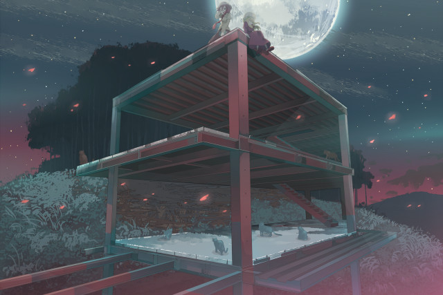 Person wooden structure full moon free wallpaper for desktop - medium preview image