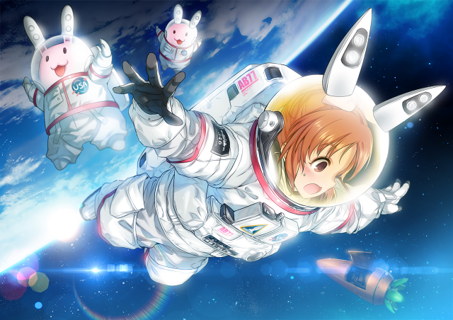 Man space suit floating rabbits free wallpaper for desktop - medium preview image