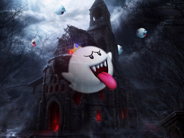 Ghost tongue castle creepy balloons free wallpaper for desktop - medium preview image