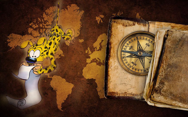 Cartoon character pointing map compass free wallpaper for desktop - medium preview image