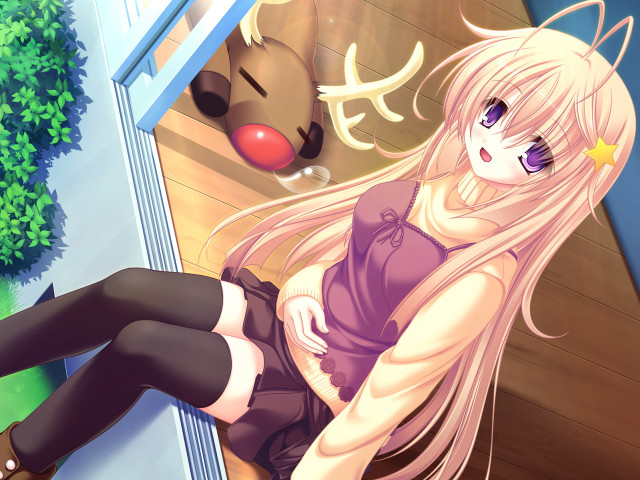 Cartoon girl deer nose sitting free wallpaper for desktop - medium preview image