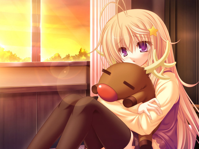 Girl sitting bed holding teddy free wallpaper for desktop - medium preview image