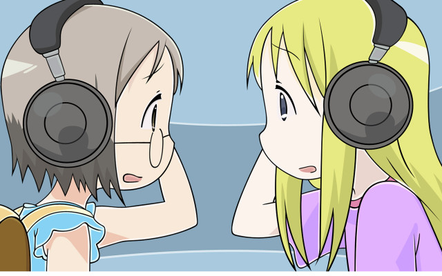 Couple headphones mirror looking together free wallpaper for desktop - medium preview image