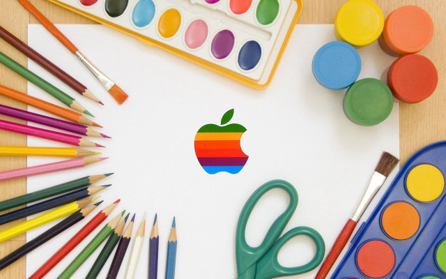 Colored pencils apple logo scissors free wallpaper for desktop - medium preview image