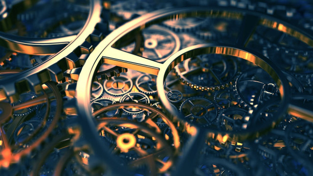 Clock gears closeup blue background free wallpaper for desktop - medium preview image