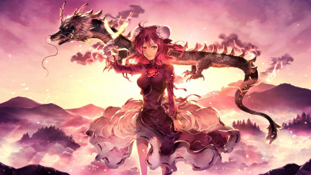 Woman dragon back fantasy landscape #2 free wallpaper for desktop - medium preview image