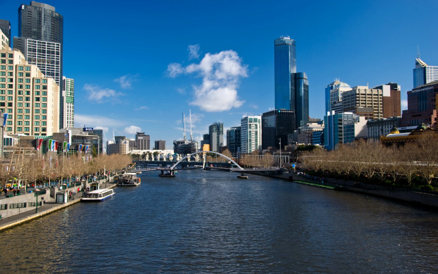 River boats tall buildings city free wallpaper for desktop - medium preview image