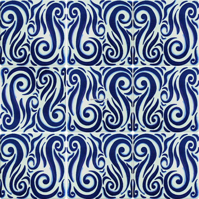 Blue white tile swirls pattern free wallpaper for tablet - medium preview image