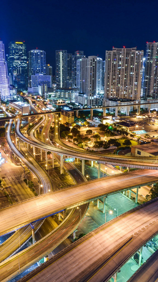 City night freeway bridge overpass free wallpaper for mobile - medium preview image