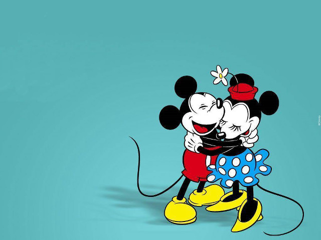 Mickey mouse kissing blue background free wallpaper for desktop - medium preview image