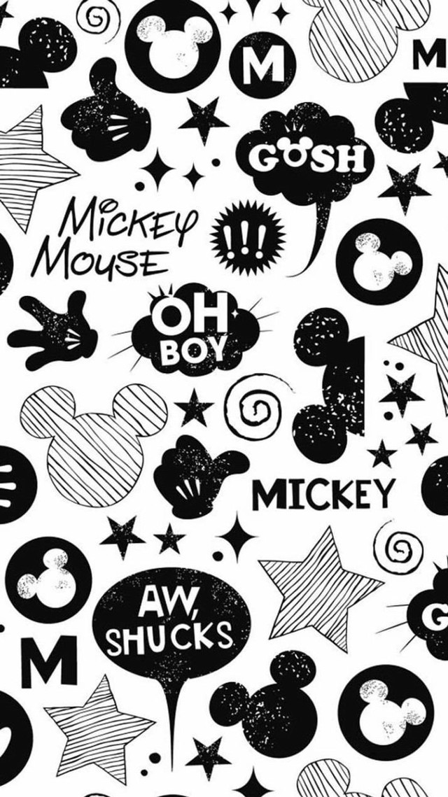 Mickey mouse black white pattern free wallpaper for mobile - medium preview image