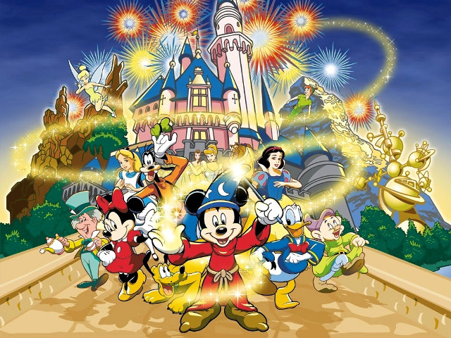 Mickey mouse friends castle fireworks free wallpaper for desktop - medium preview image