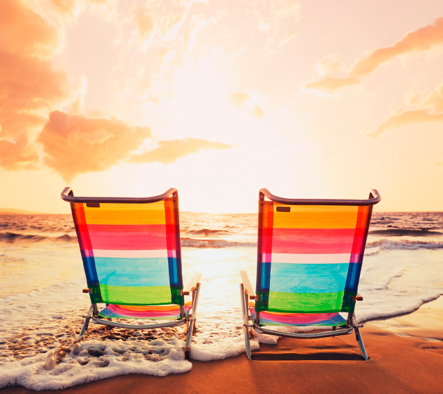 Beach chairs rainbow ocean sunset free wallpaper for tablet - medium preview image
