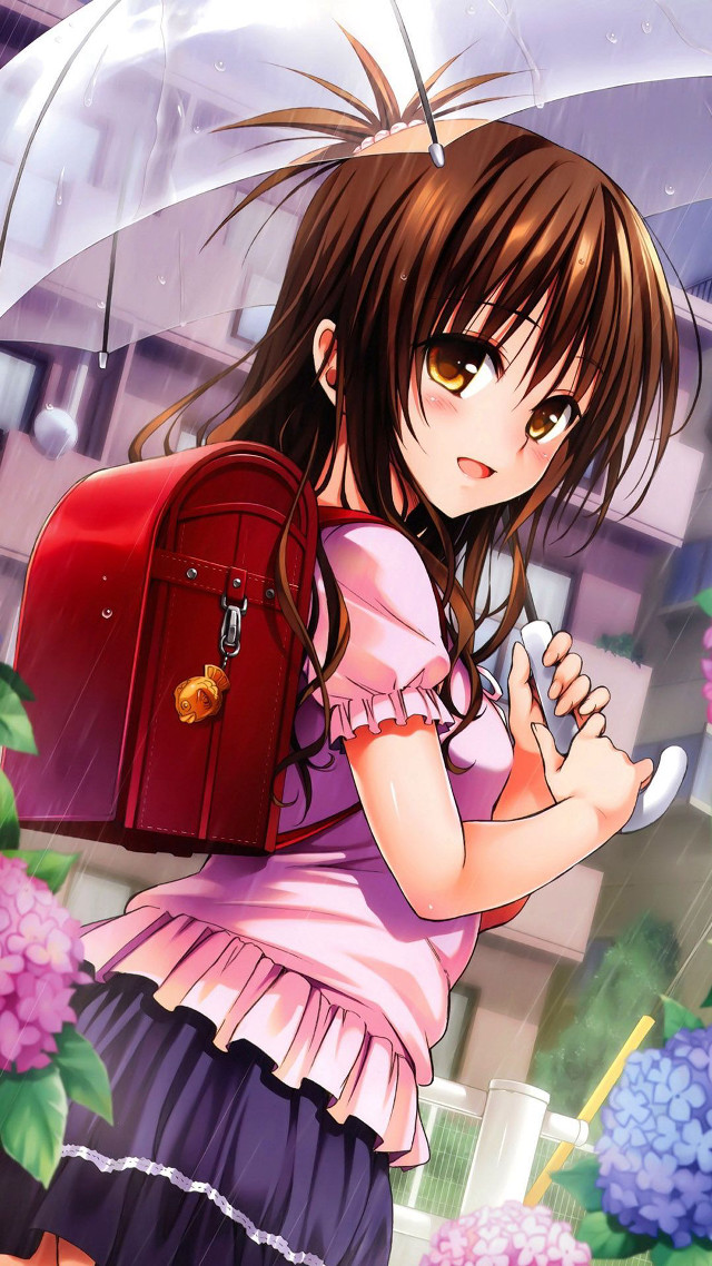 Girl backpack umbrella rain cellphone free wallpaper for mobile - medium preview image
