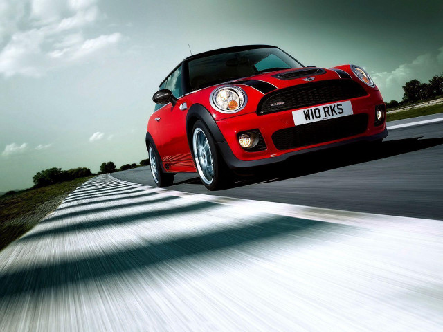 Red mini cooper driving road free wallpaper for desktop - medium preview image