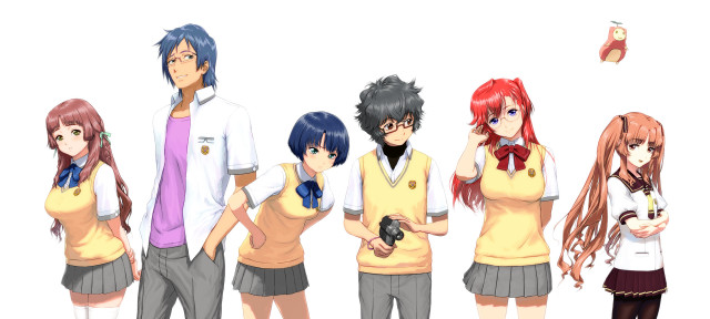 Anime characters group red haired free wallpaper for desktop - medium preview image