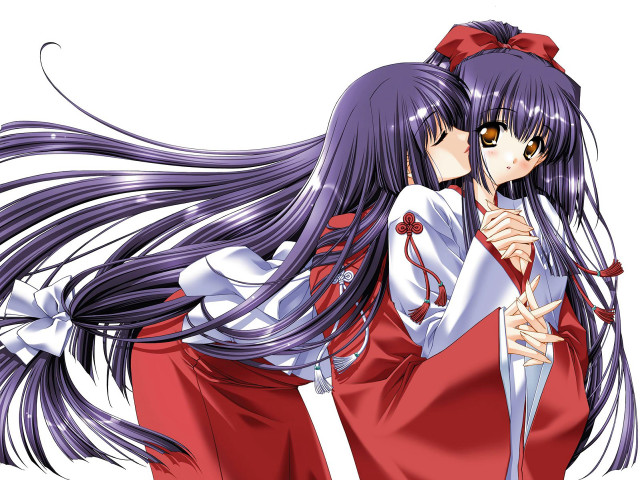 Anime girls hugging long hair #3 free wallpaper for desktop - medium preview image