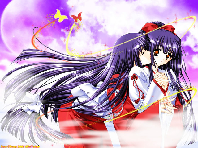 Anime girl purple moon butterfly free wallpaper for desktop - medium preview image