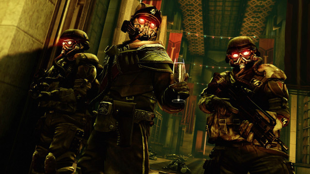 Soldiers hallway red eyes gun free wallpaper for desktop - medium preview image