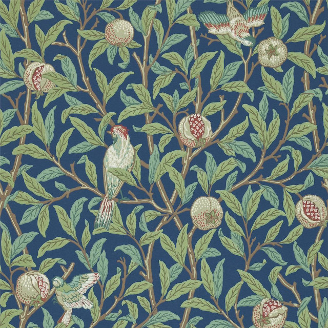 Blue wallpaper birds pomegranates pattern free wallpaper for tablet - medium preview image