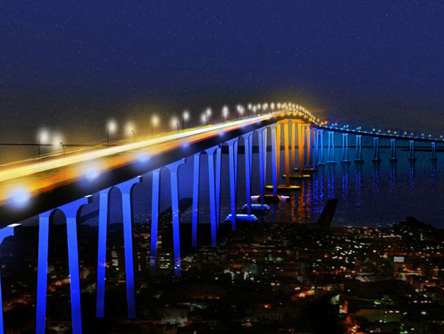 Long bridge night light streaking free wallpaper for desktop - medium preview image