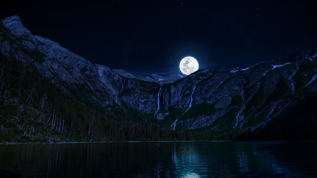 Full moon mountain range lake #2 free wallpaper for desktop - medium preview image