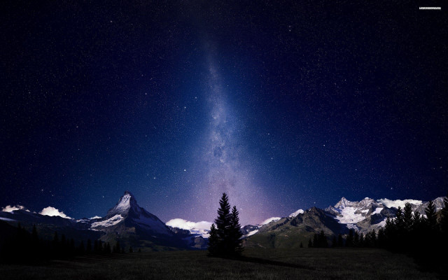 Night sky mountain range star free wallpaper for desktop - medium preview image