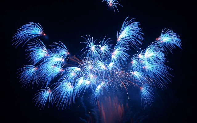 Fireworks blue red lights boat free wallpaper for desktop - medium preview image