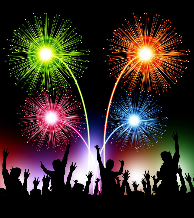 Crowd fireworks rainbow black sky free wallpaper for tablet - medium preview image
