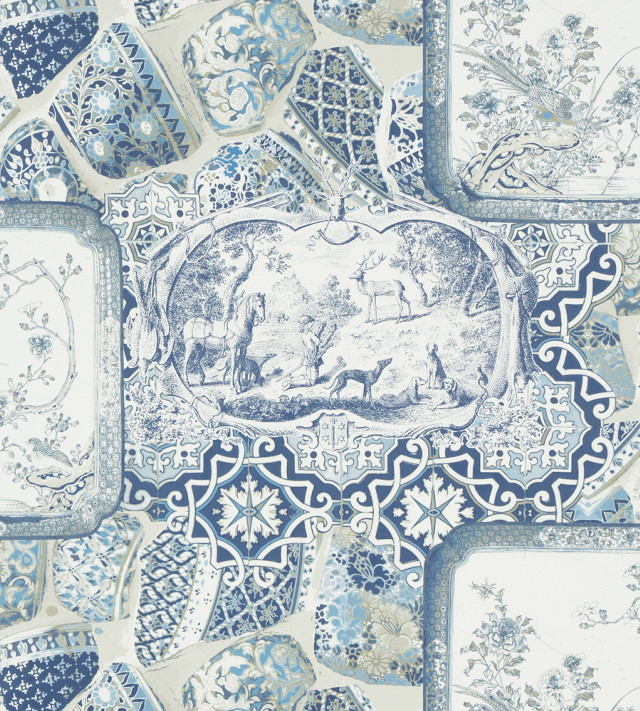 Blue white tile horse man free wallpaper for tablet - medium preview image