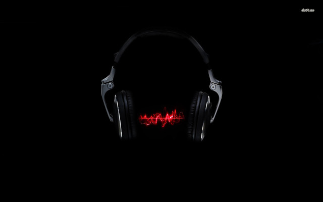 Headphones red light dark night free wallpaper for desktop - medium preview image