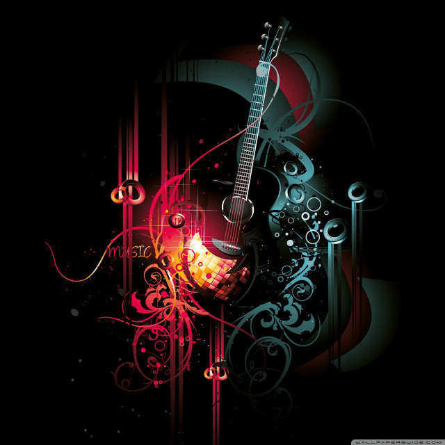Guitar flame swirly design image free wallpaper for tablet - medium preview image