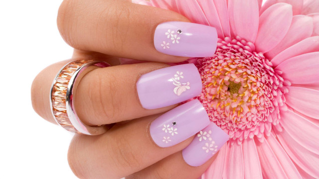 Womans hand pink manicure flower free wallpaper for desktop - medium preview image