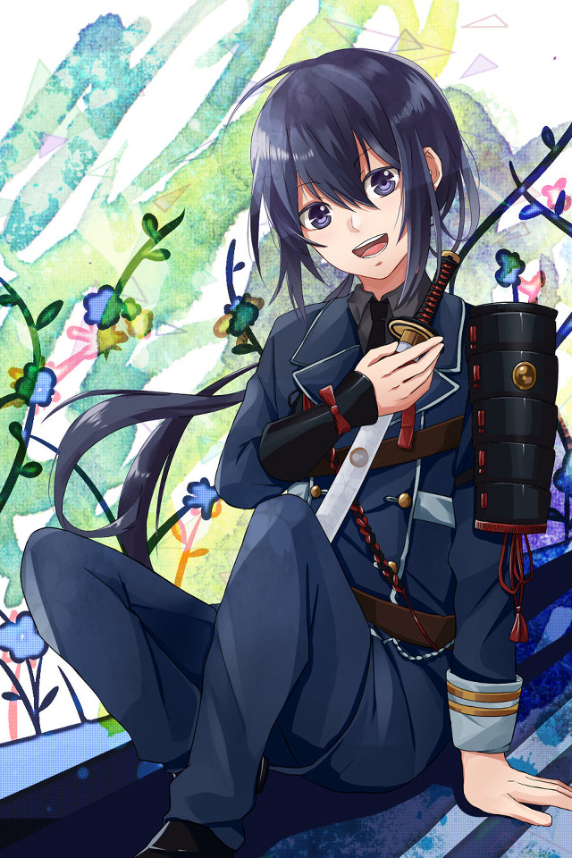 Anime girl sword sitting ledge free wallpaper for mobile - medium preview image