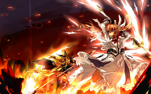 Woman white dress horse flames free wallpaper for desktop - medium preview image