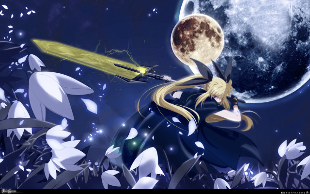 Girl sword full moon stars free wallpaper for desktop - medium preview image