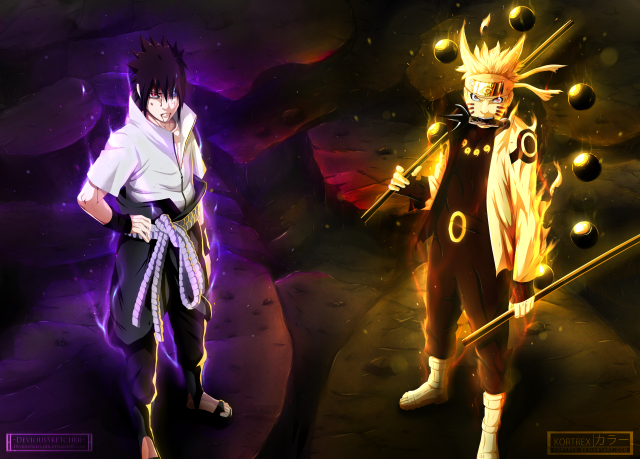 Anime characters dark background yellow free wallpaper for desktop - medium preview image