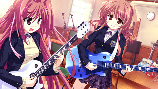 Anime girls guitars room clock free wallpaper for desktop - medium preview image