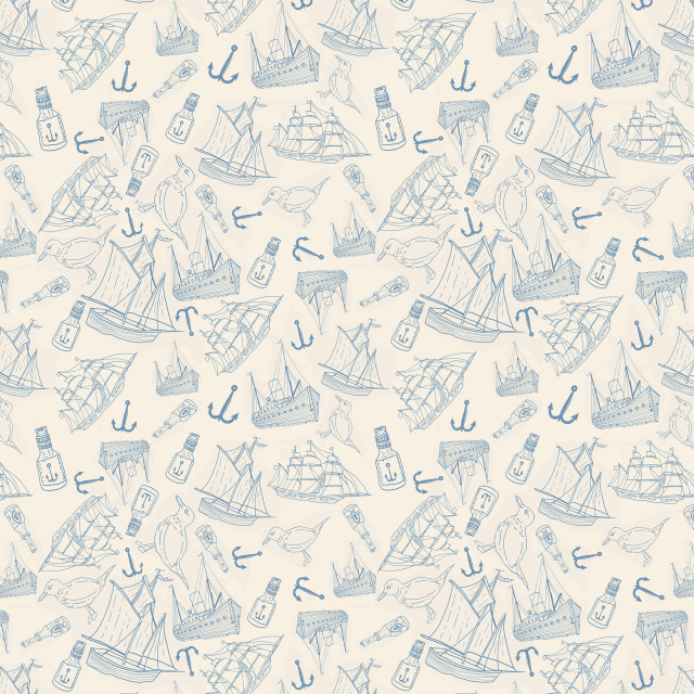 Blue white ships anchors pattern free wallpaper for tablet - medium preview image