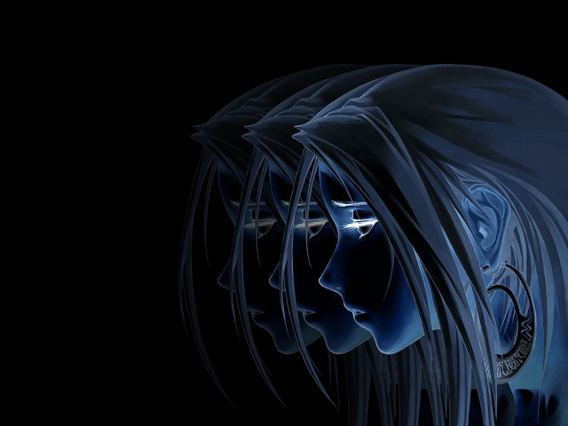 Woman blue face dark abstract free wallpaper for desktop - medium preview image