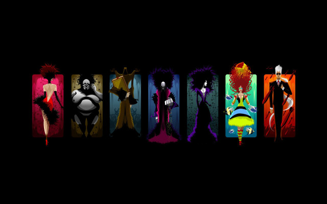 Animated characters row black background #2 free wallpaper for desktop - medium preview image