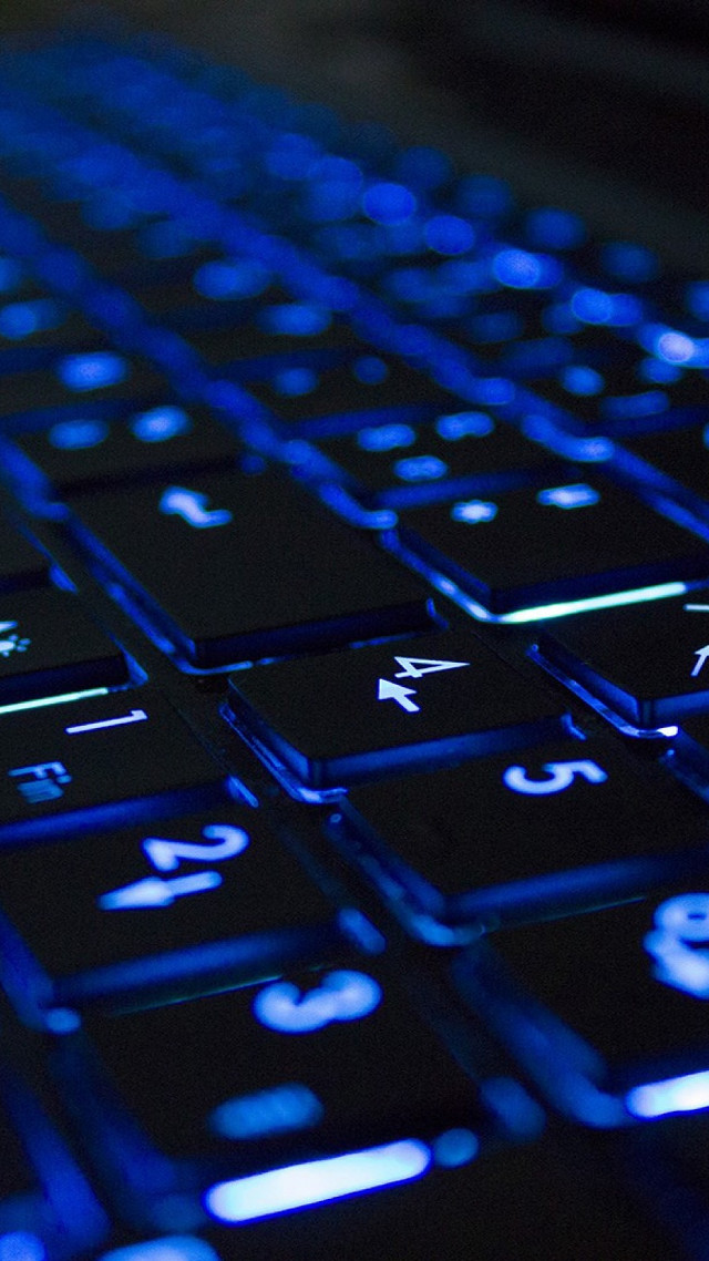 Close up blue light keyboard free wallpaper for mobile - medium preview image