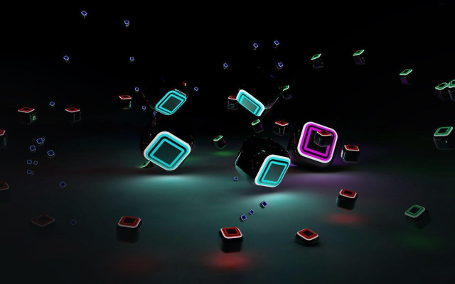 Glowing cubes floating black background free wallpaper for desktop - medium preview image