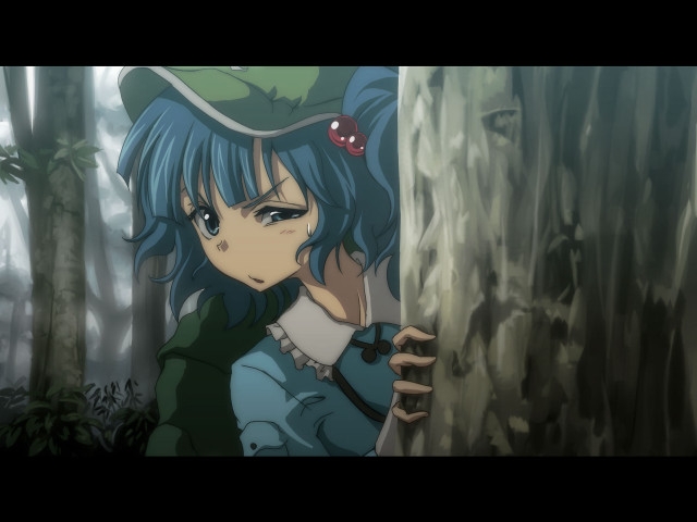 Girl blue hair hat forest free wallpaper for desktop - medium preview image