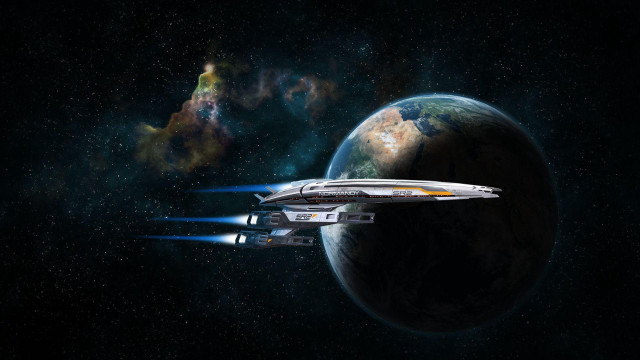 Spaceship flying through space planet free wallpaper for desktop - medium preview image