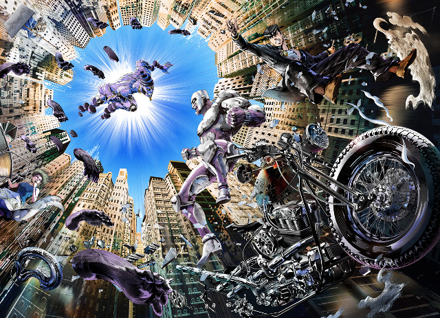 Futuristic motorcycle city background blue free wallpaper for desktop - medium preview image